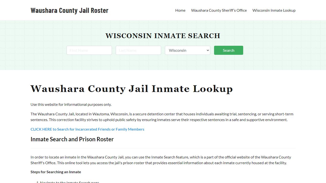 Waushara County Jail Roster Lookup, WI, Inmate Search