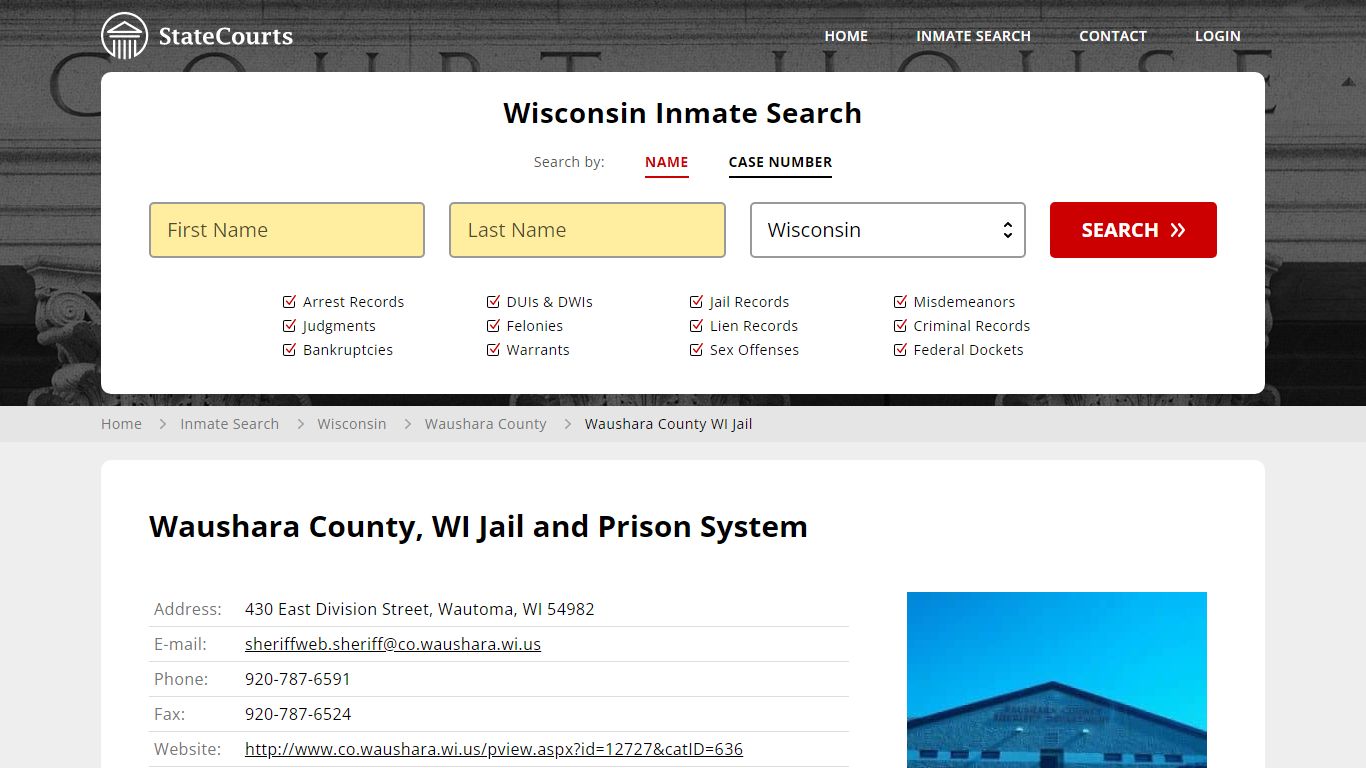Waushara County WI Jail Inmate Records Search, Wisconsin - StateCourts