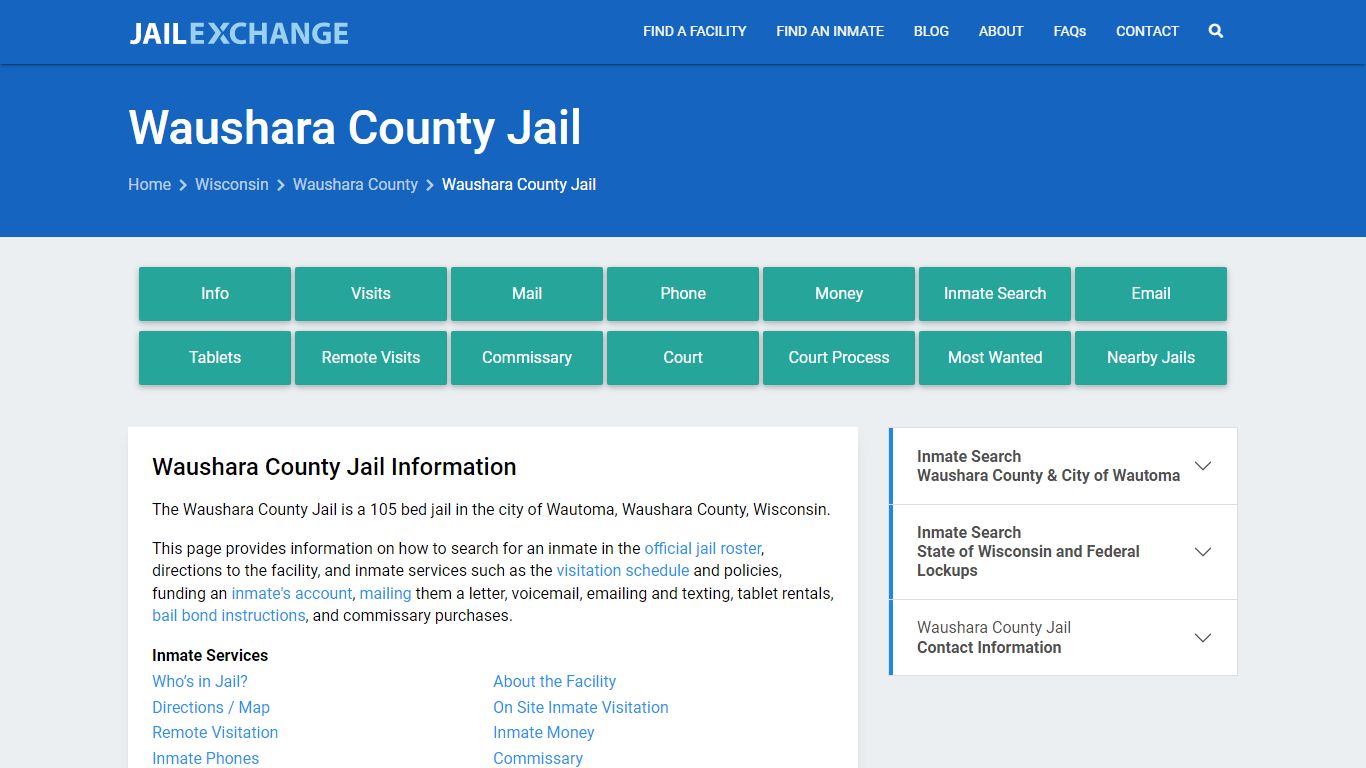 Waushara County Jail, WI Inmate Search, Information
